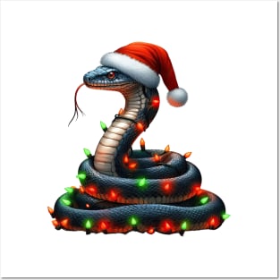 Snake Wrapped In Christmas Lights Posters and Art